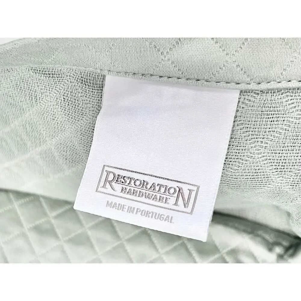 TWO Restoration Hardware Sateen Quilted Euro Shams Light Green Diamond Stitch